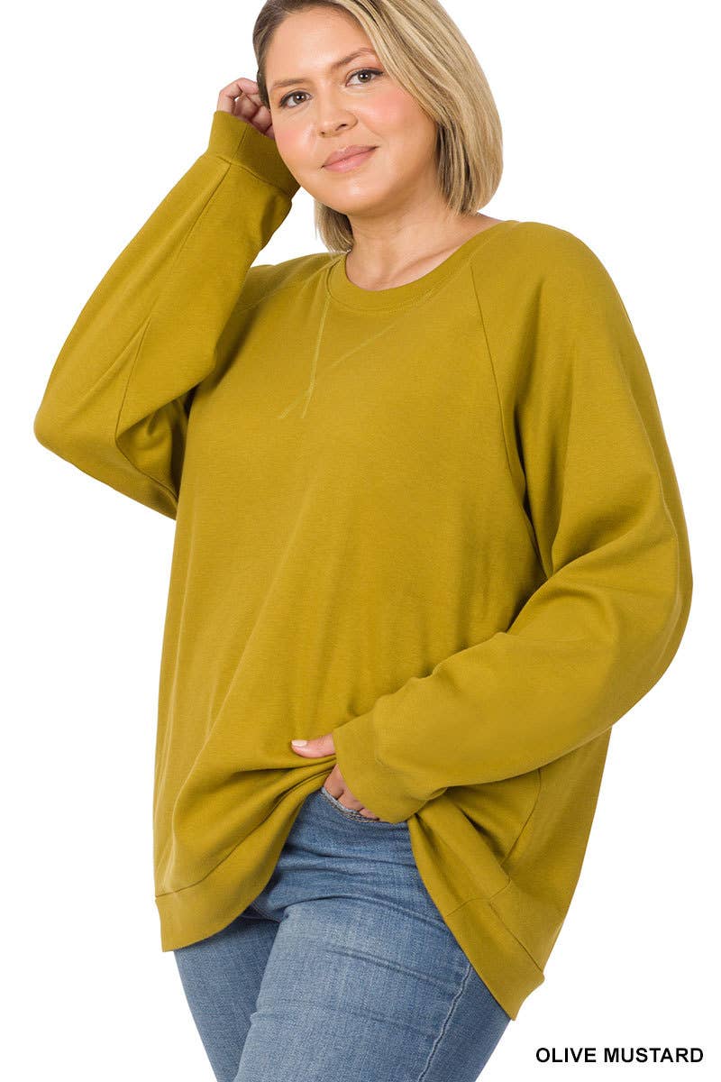Cotton Raglan Sleeve Pullover Sweater Top Plus Size- Yellow