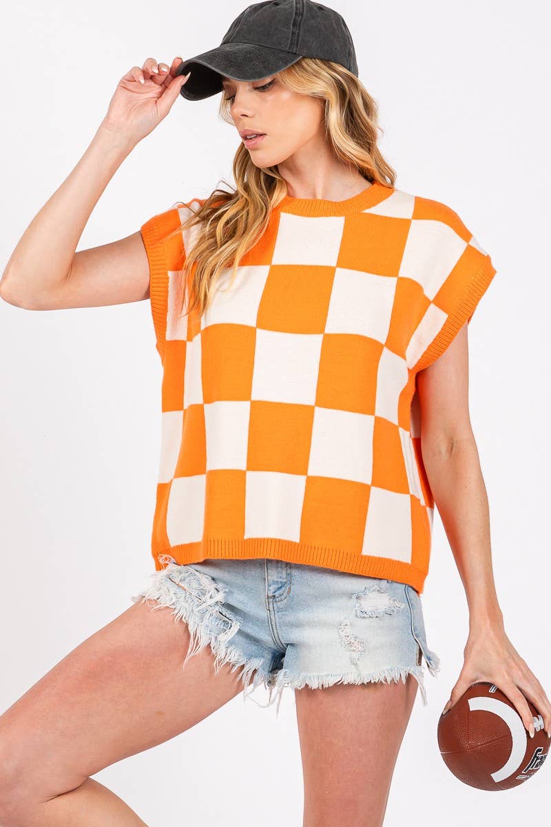 Checkered Knit Sleeveless Game Day Top
