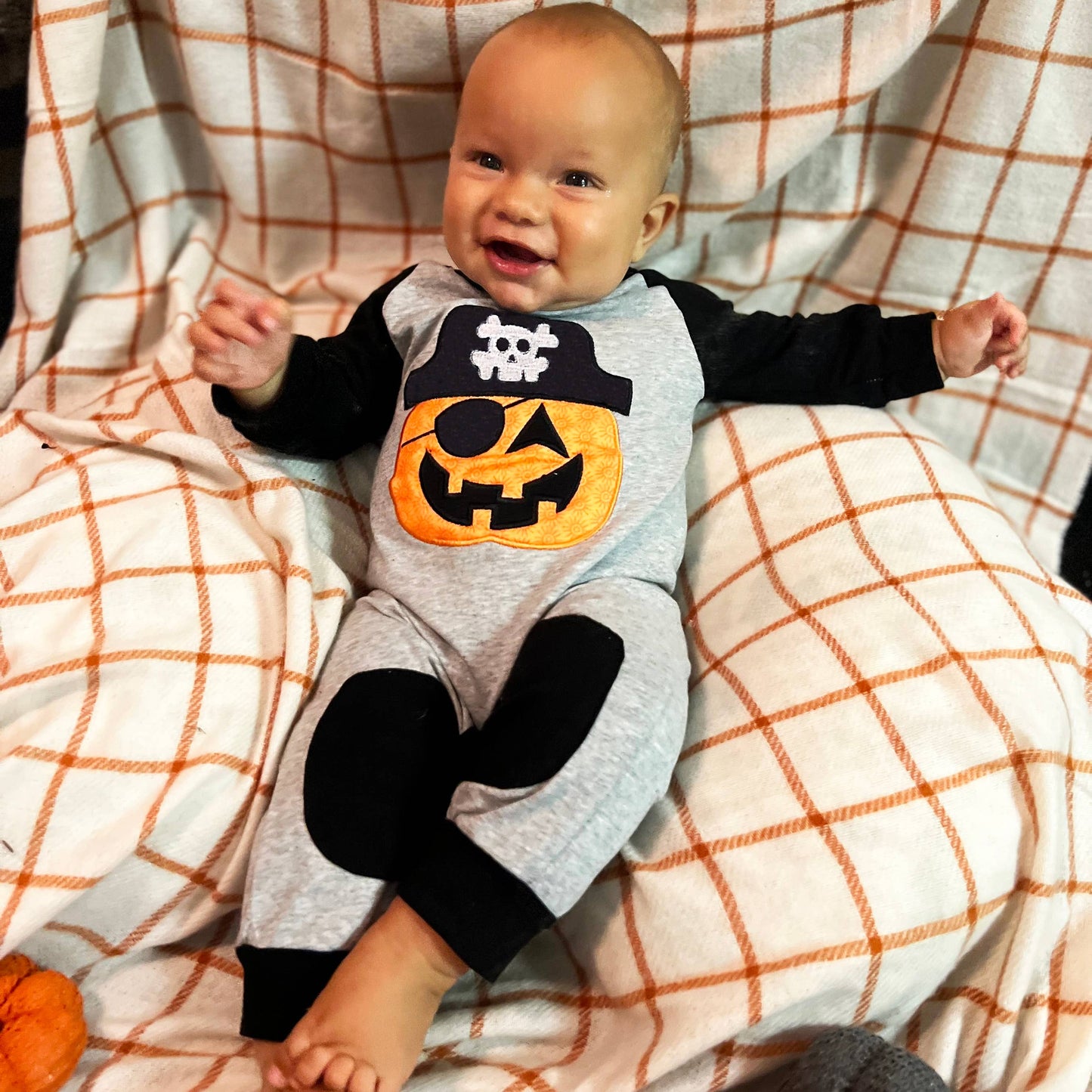 Boys Halloween Jack O Lantern Pirate Romper