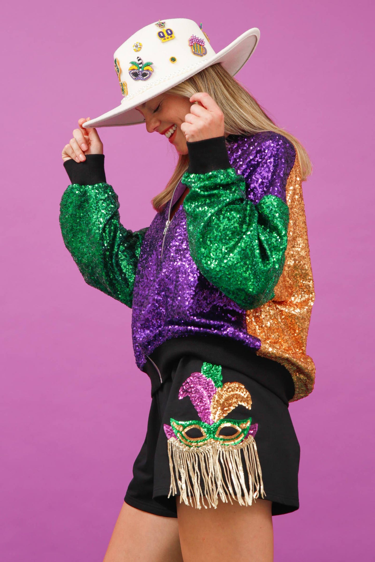 Sequin Color Block Bomber Jacket