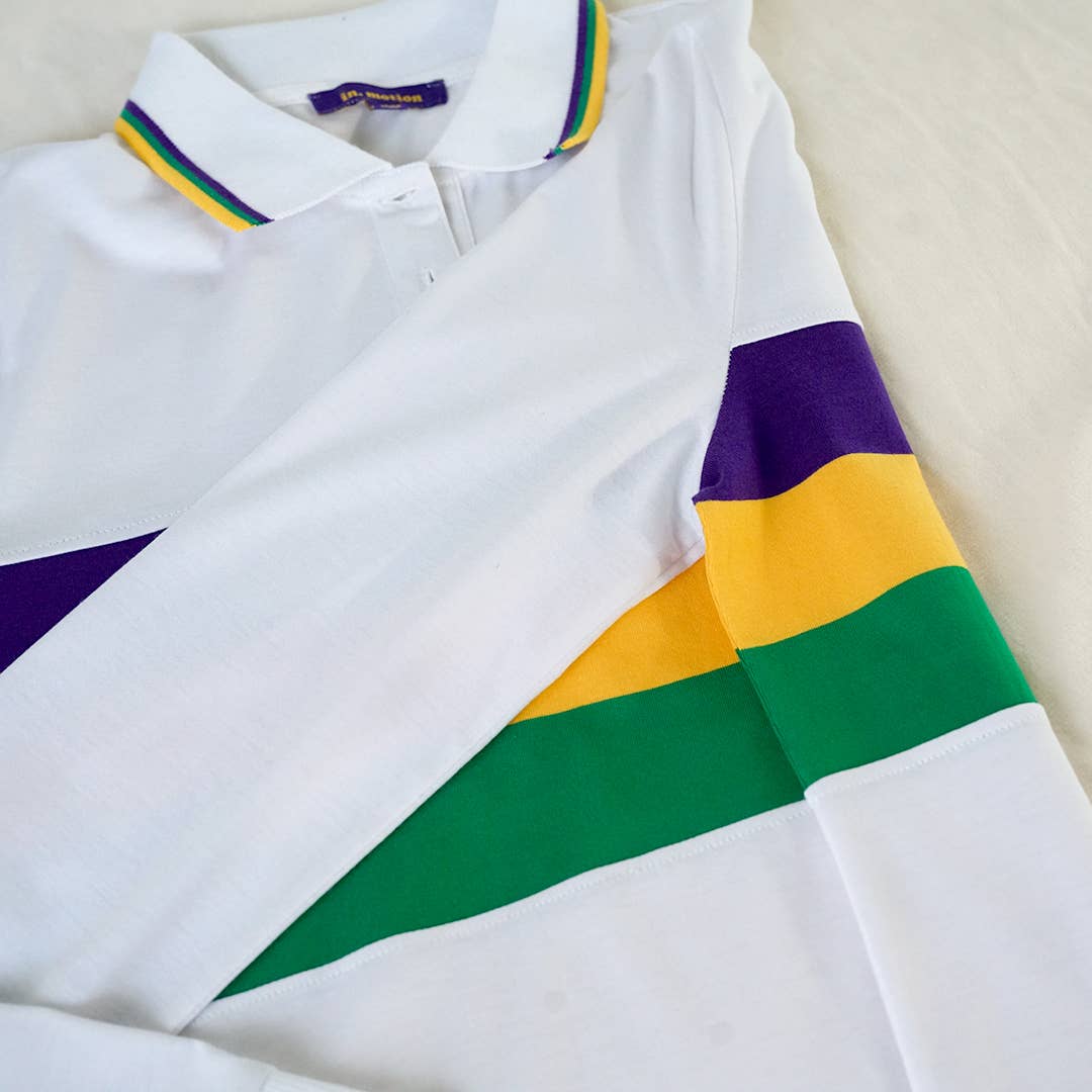 Mardi Gras Polo Long Sleeve Unisex- Black