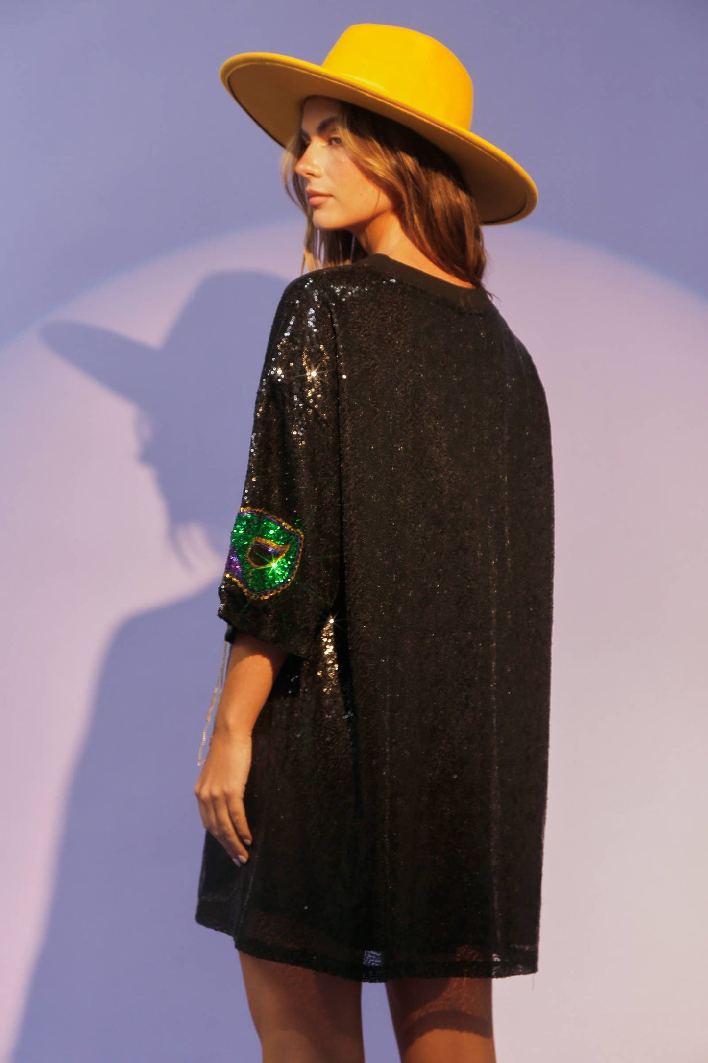 Mardi Gras Masks Sequin T-Shirt Dress - Black