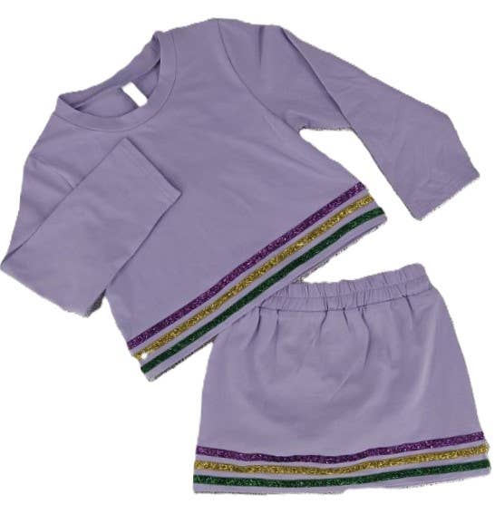 Lavender Glitter Stripe Mardi Gras Skort Set