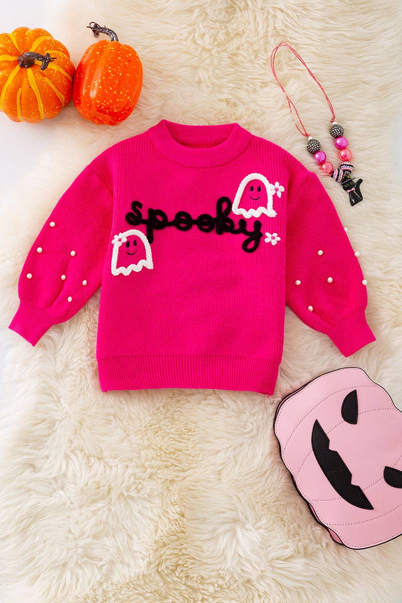 Spooky Knit Girls Sweater with Pearl Beads
