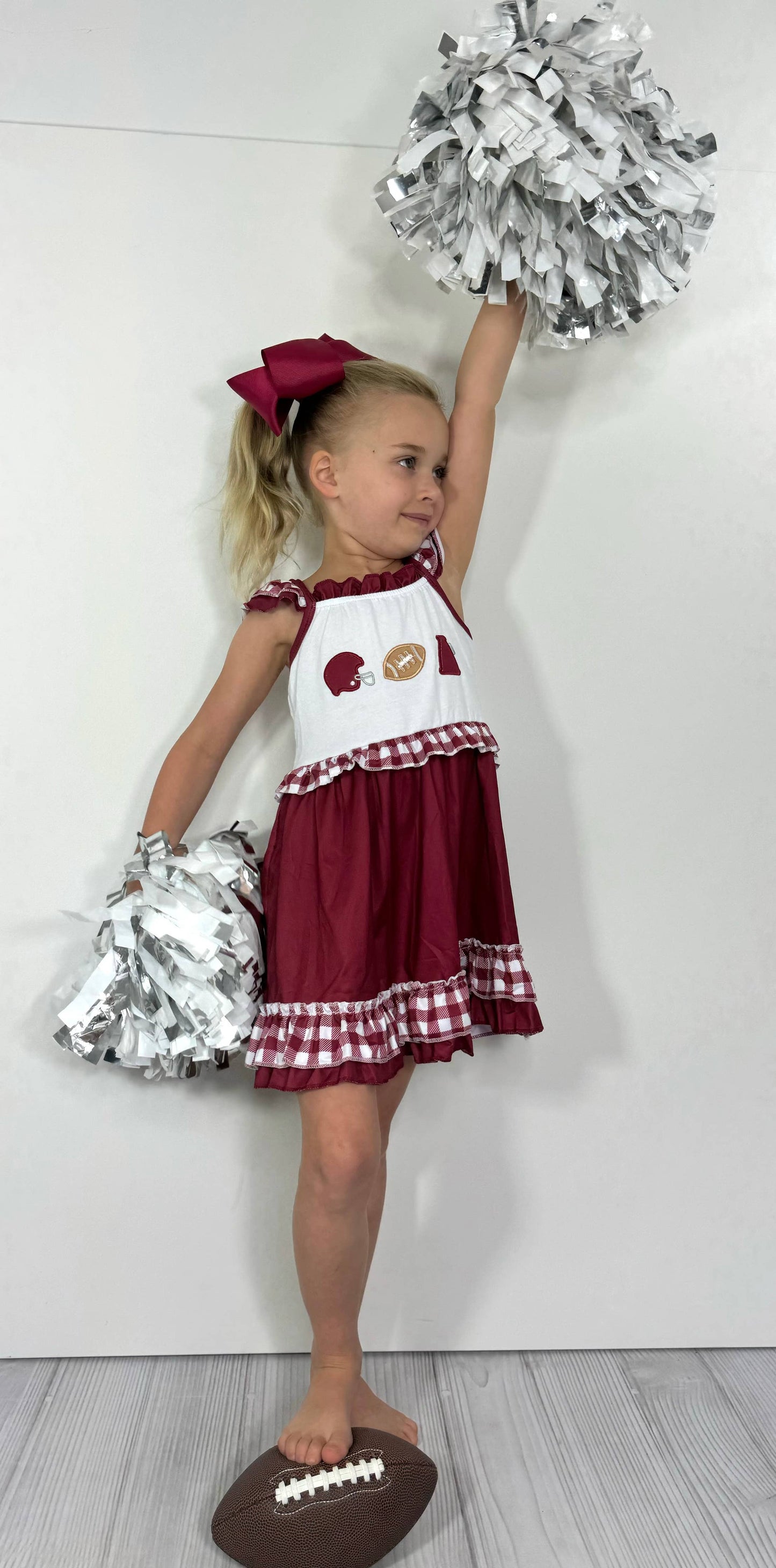 Team Spirit Girls Dress- Burgundy Embroidery