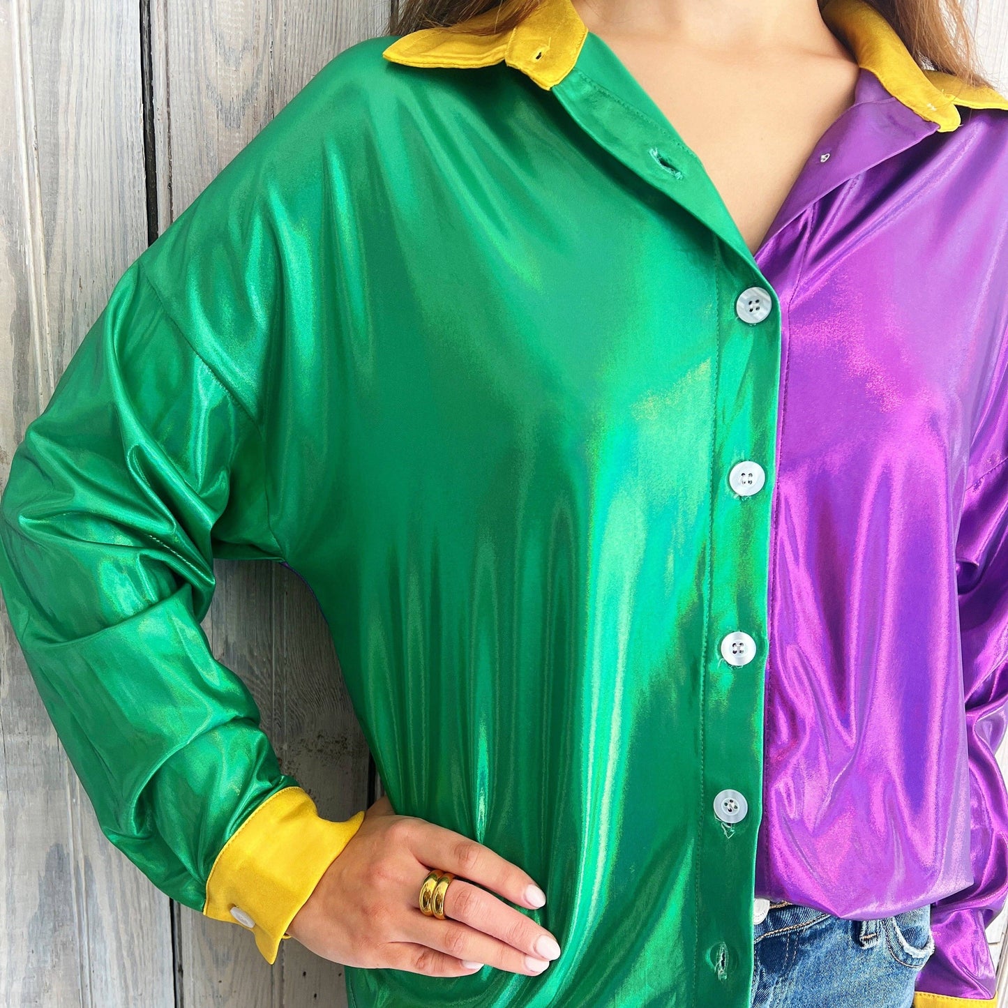 Mardi Gras Metallic Button Down