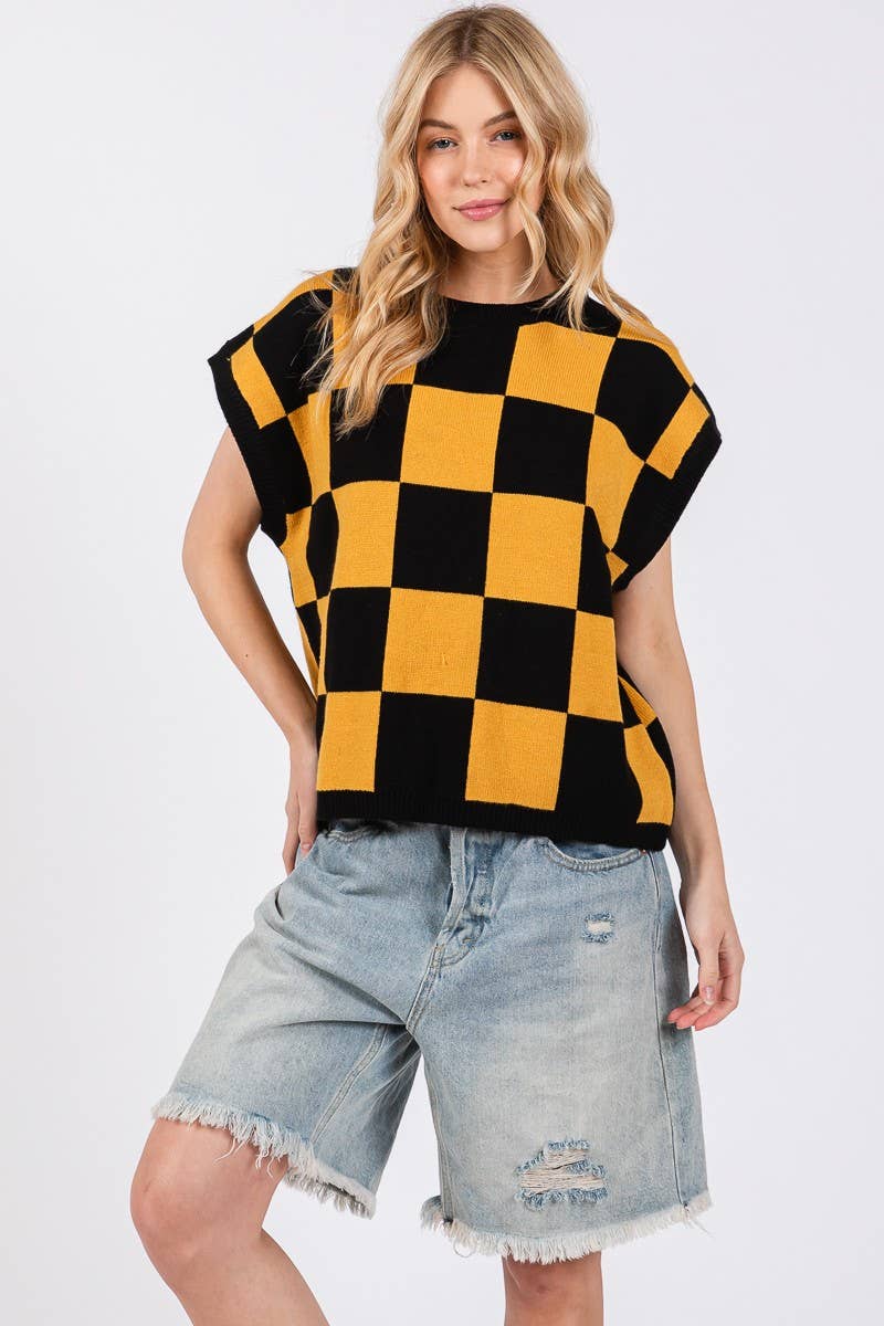 Checkered Knit Sleeveless Game Day Top