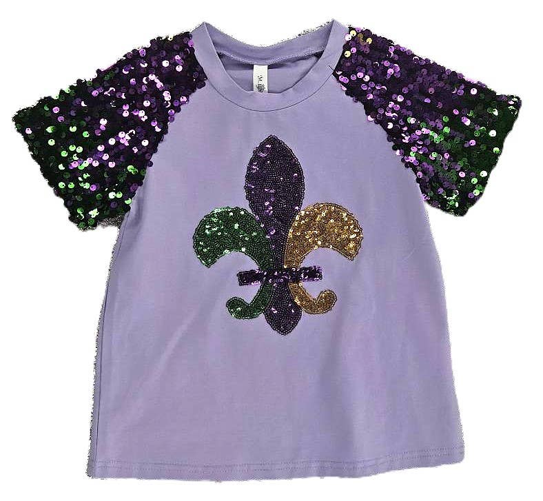 Madi Gras Fleur De Lis Sequin Shirt Toddler & Youth- Lavender