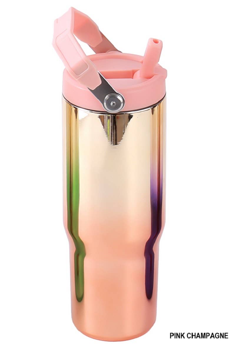 30 OZ STAINLESS STEEL FLIP STRAW TUMBLER- EMERALD CHAMPAGNE