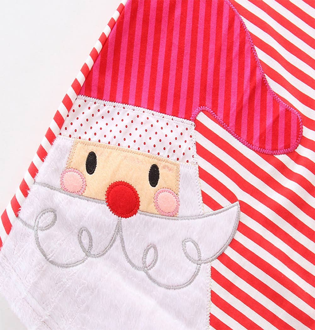 Red & White Cotton Striped Little Girl Santa Dress
