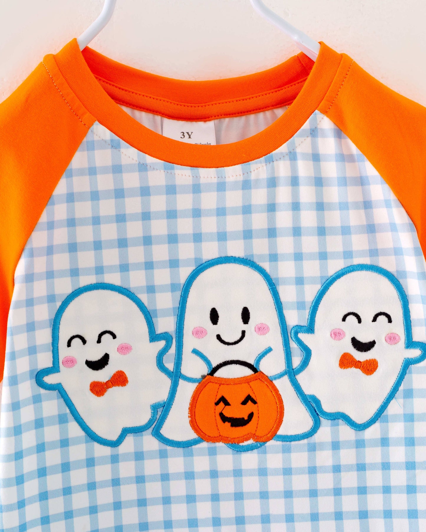 Halloween Blue Plaid Ghost Boy Top
