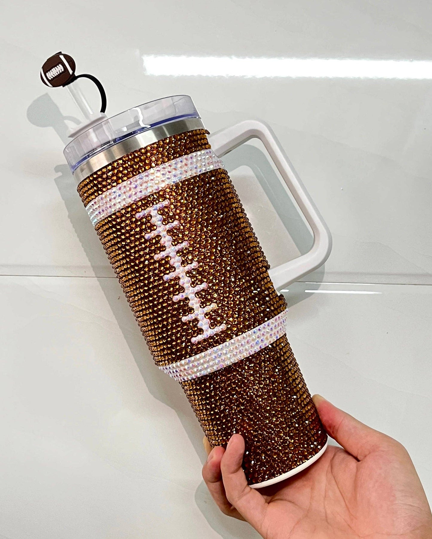 40oz Crystal Brown Football Tumbler