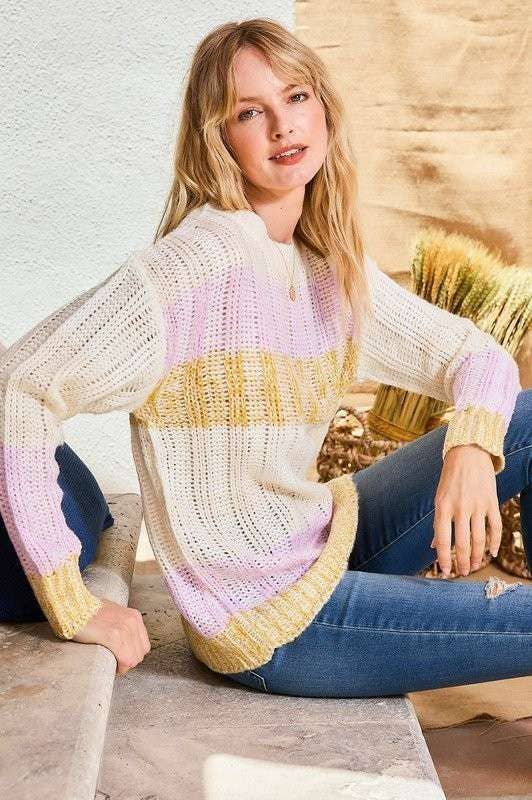 Color Block Sweater- Lavender Multi