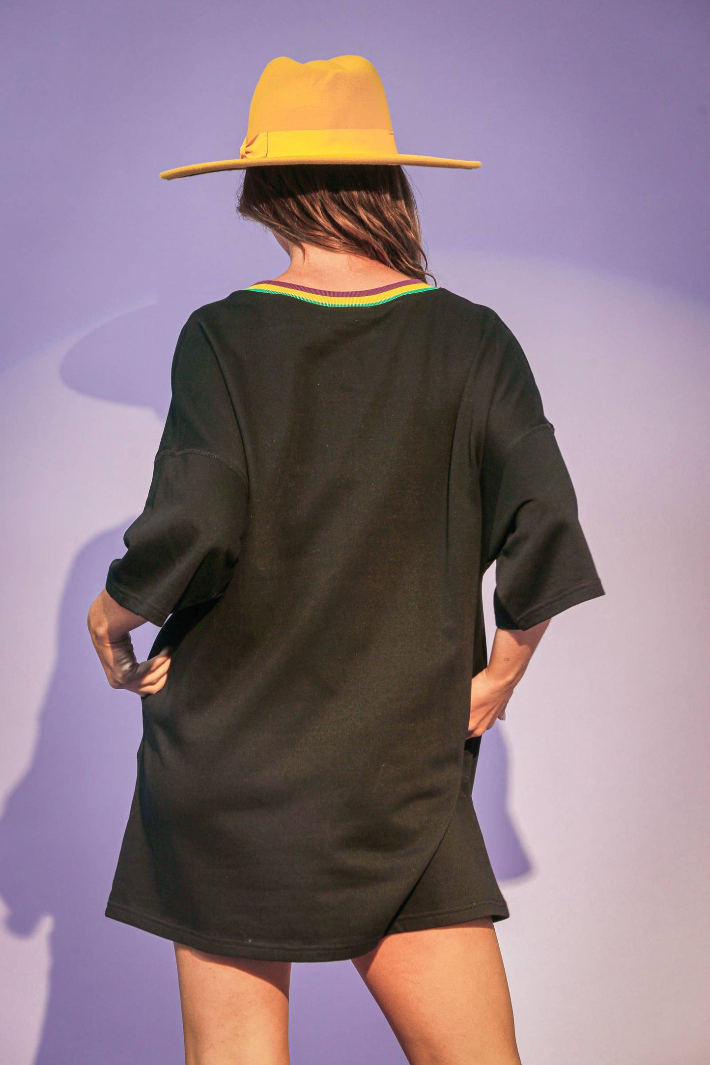 Mardi Gras Sequin Masks T-Shirt Dress- Black