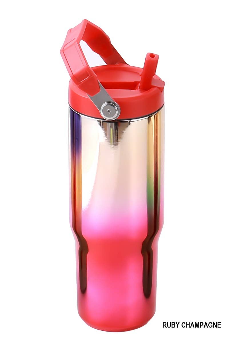 30 OZ STAINLESS STEEL FLIP STRAW TUMBLER- EMERALD CHAMPAGNE