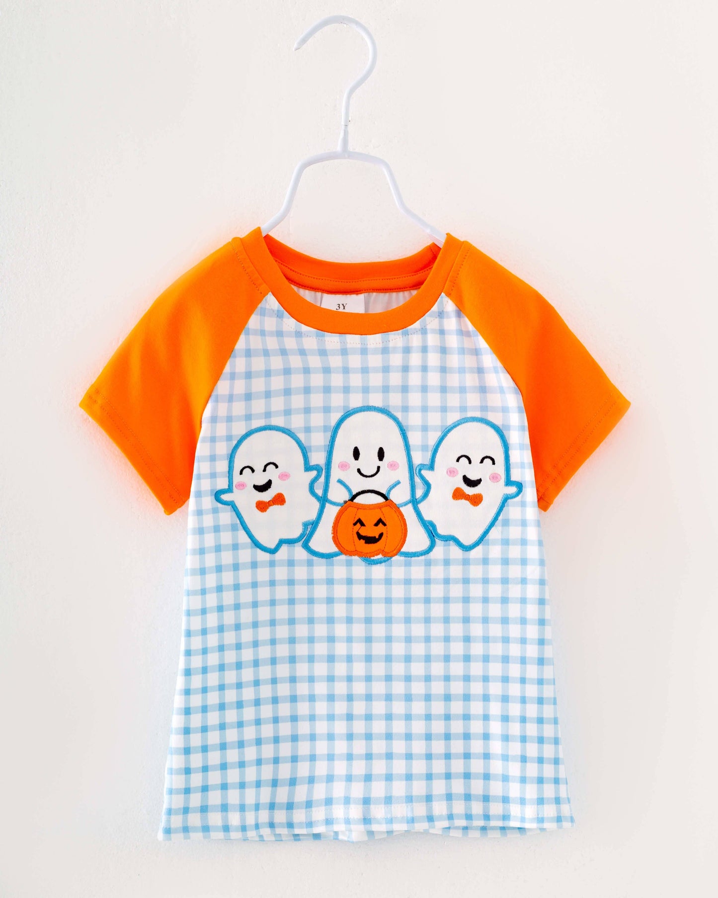 Halloween Blue Plaid Ghost Boy Top