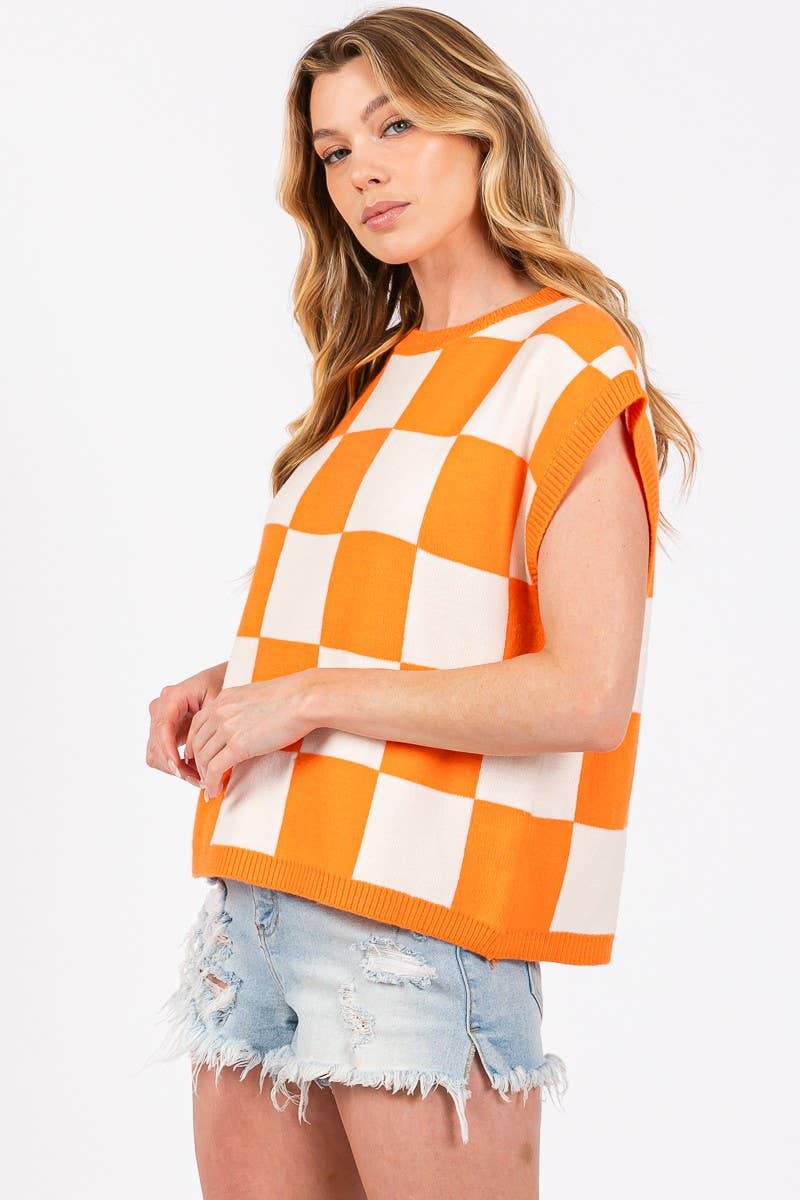 Checkered Knit Sleeveless Game Day Top