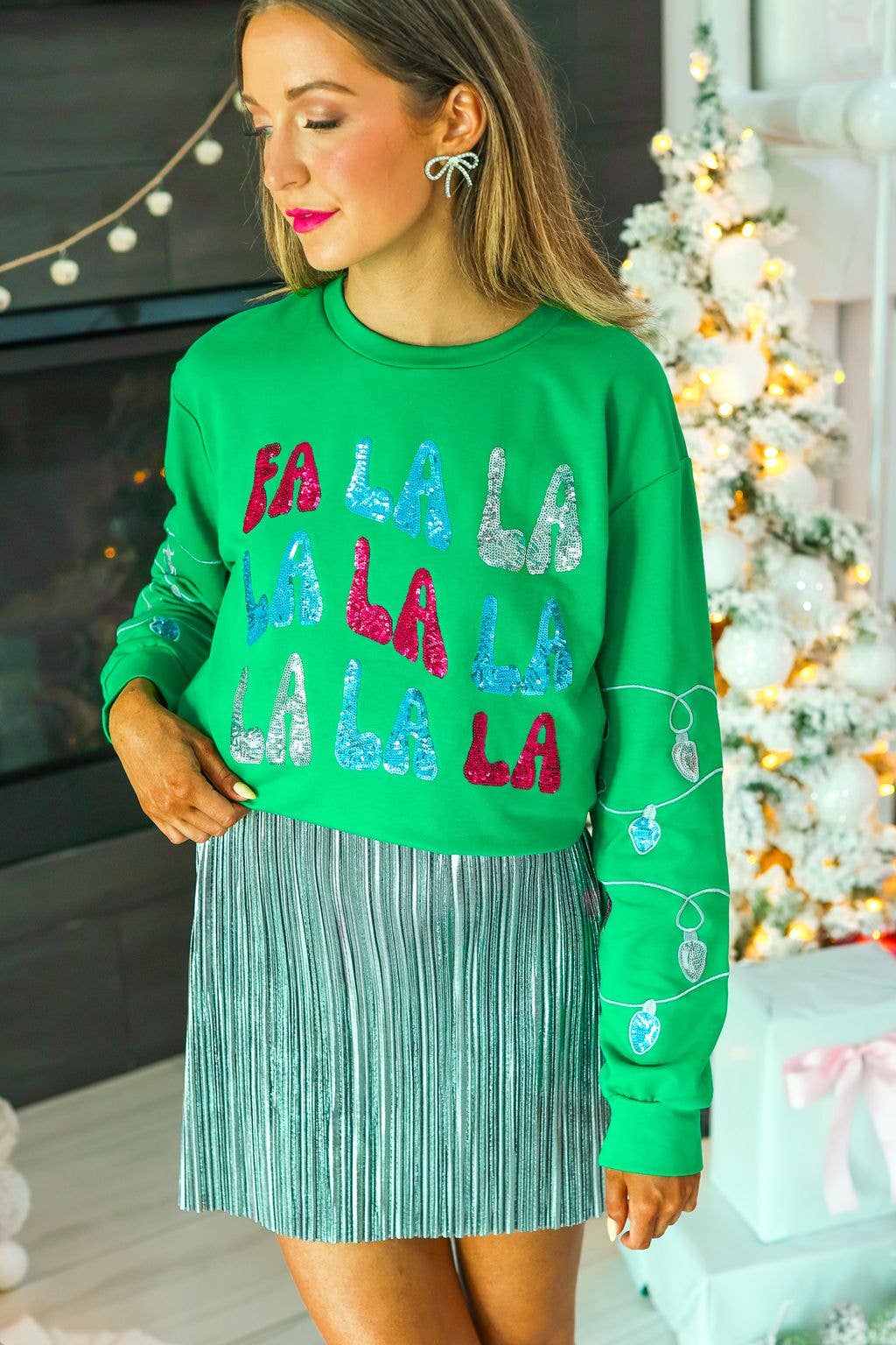 FA LA LA Sequins Green Sweater