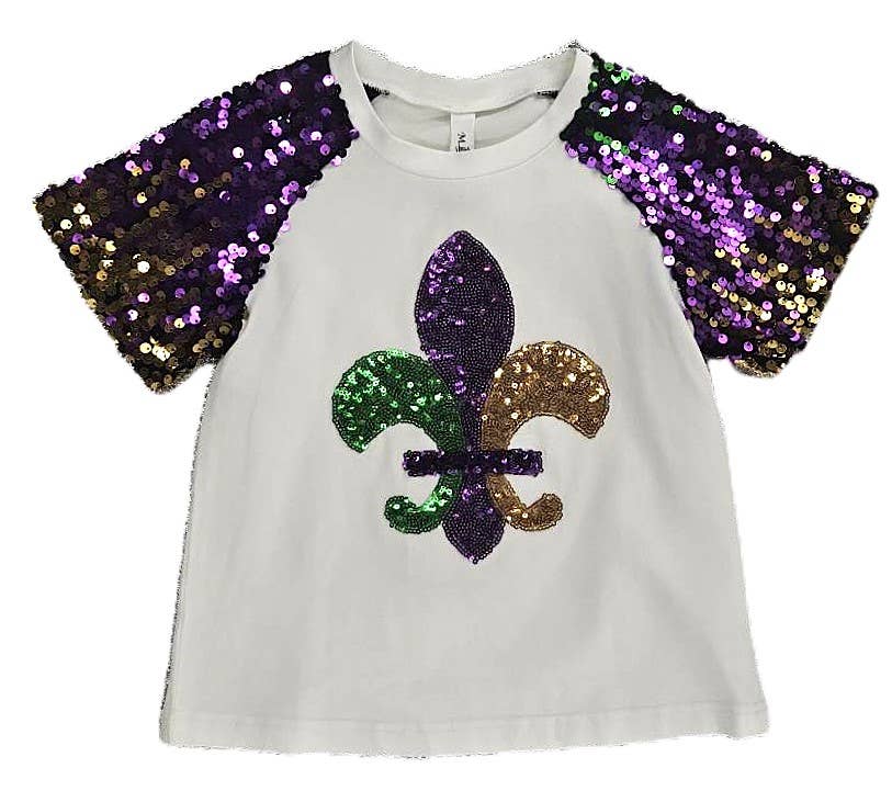 Madi Gras Fleur De Lis Sequin Shirt Toddler & Youth- White