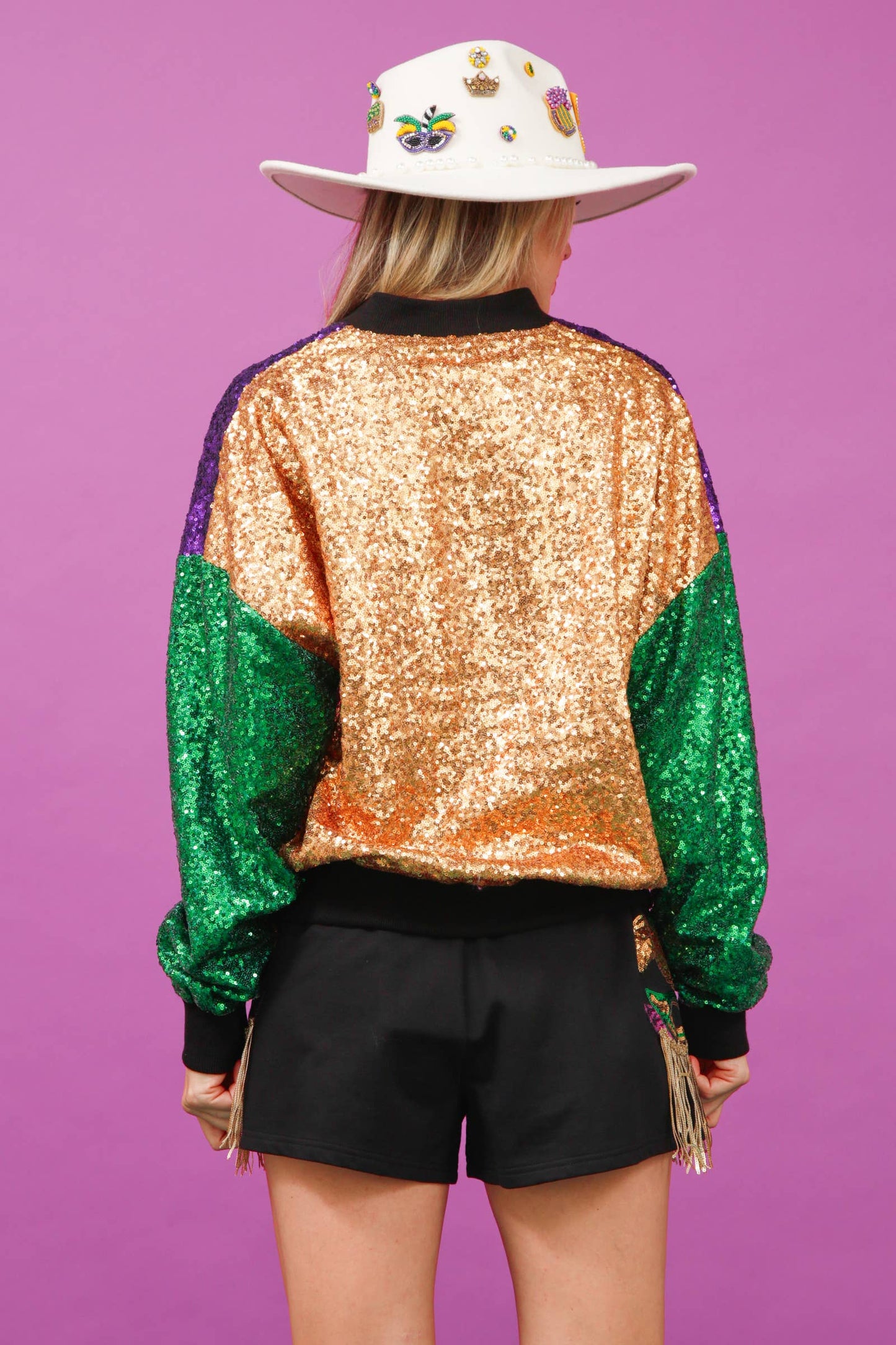 Sequin Color Block Bomber Jacket