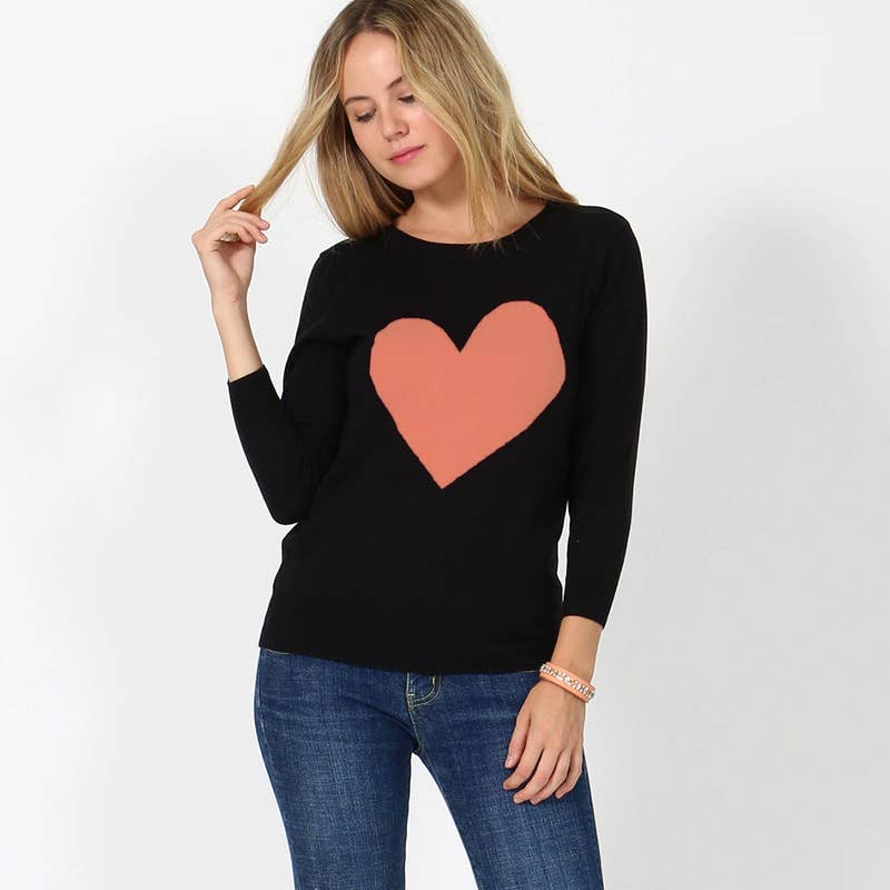 Sweet Heart Valentine Pullover Sweater- Tomato/ Oatmeal