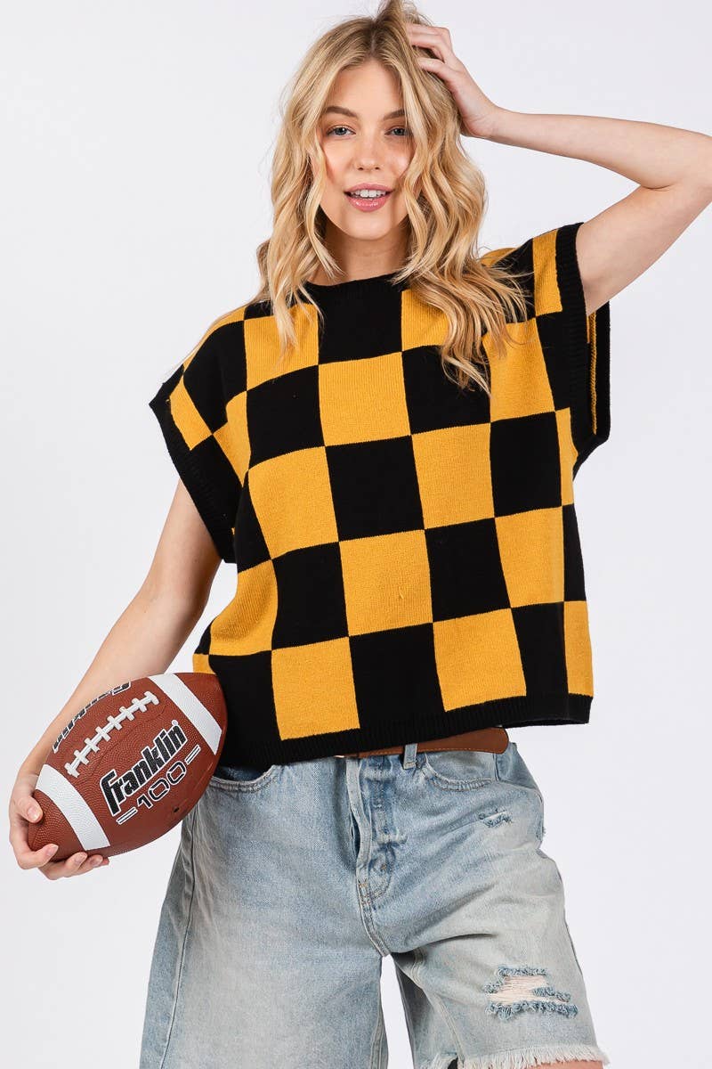 Checkered Knit Sleeveless Game Day Top