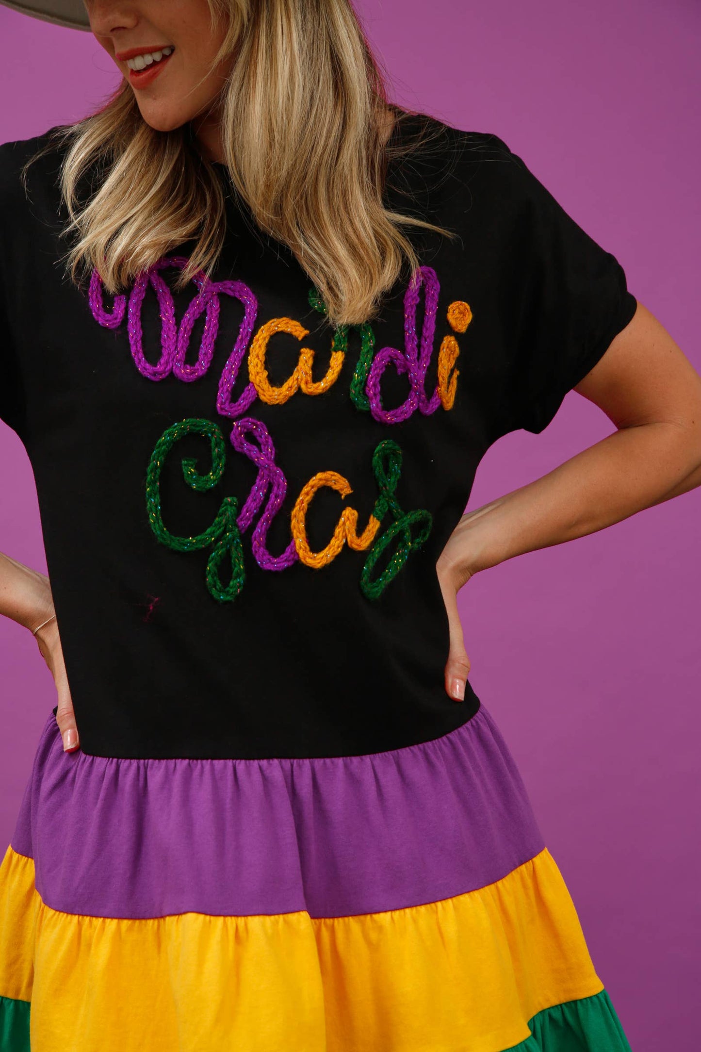 Color Block Mardi Gras Mini Dress - White Combo