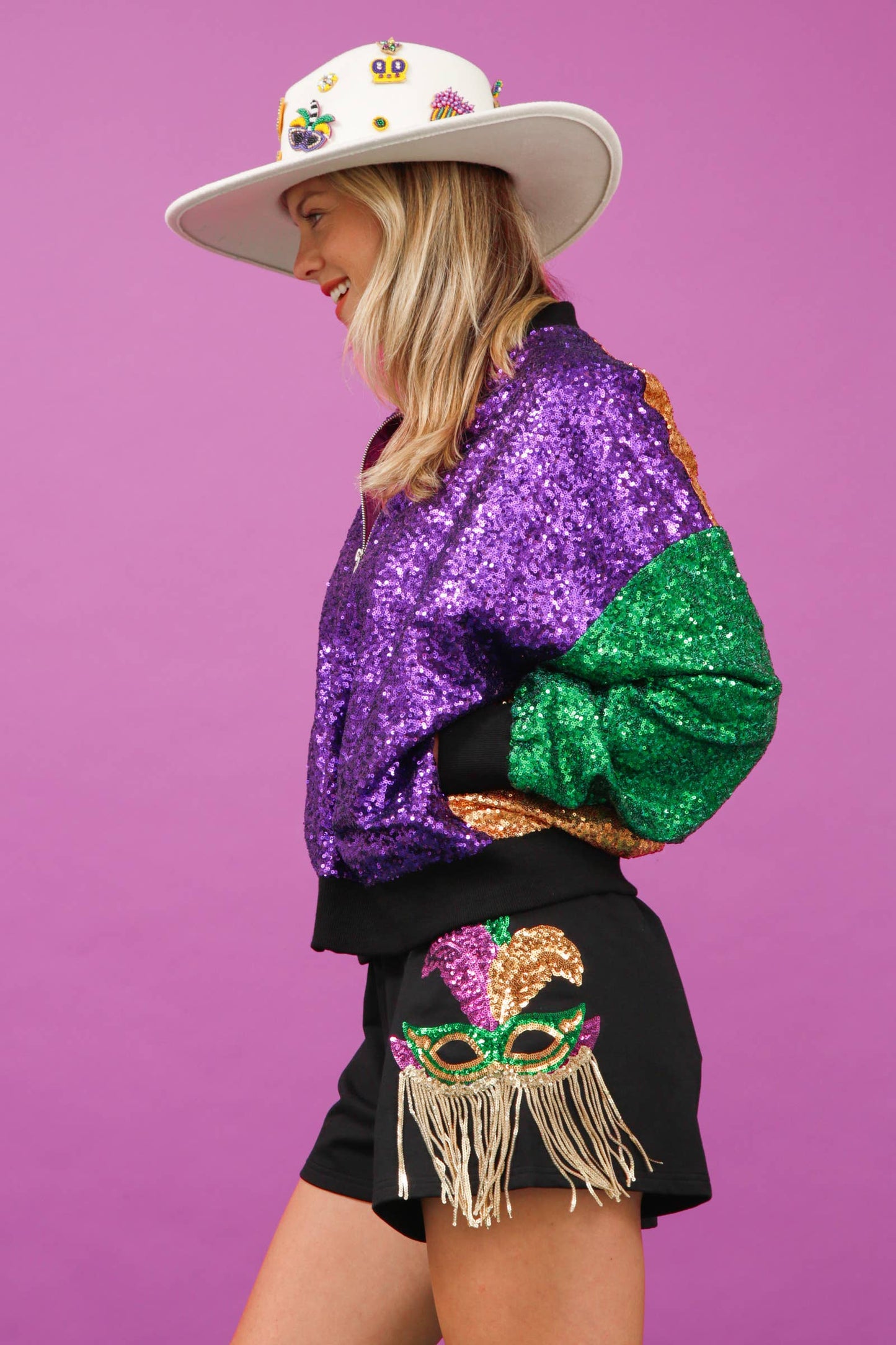 Sequin Color Block Bomber Jacket
