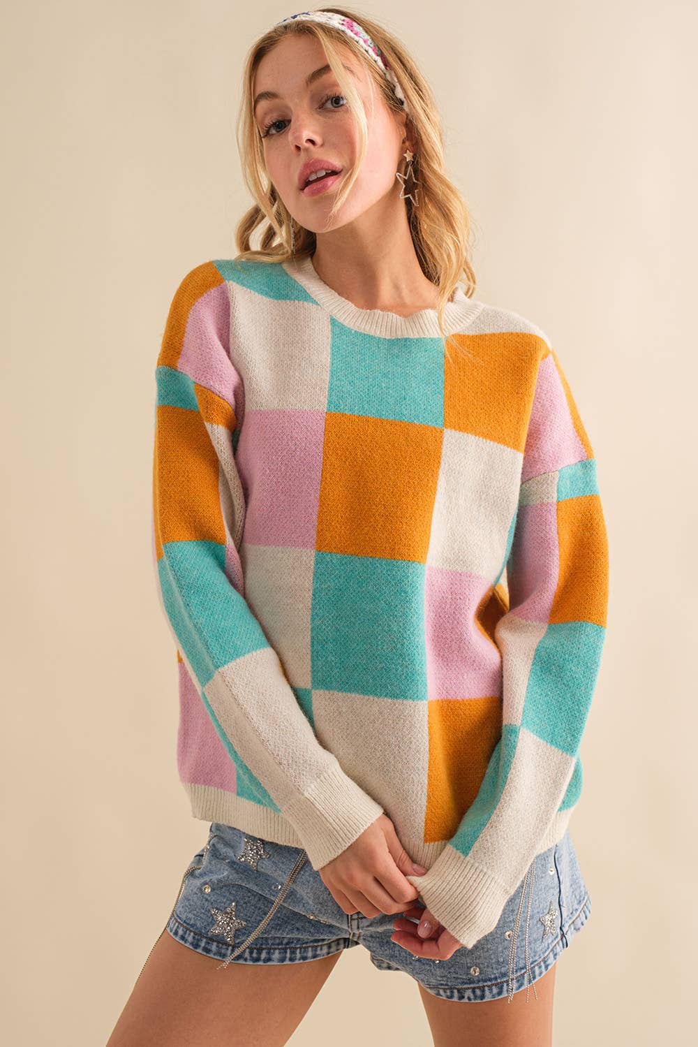 Funny Color Block Oversize Sweater- Multi
