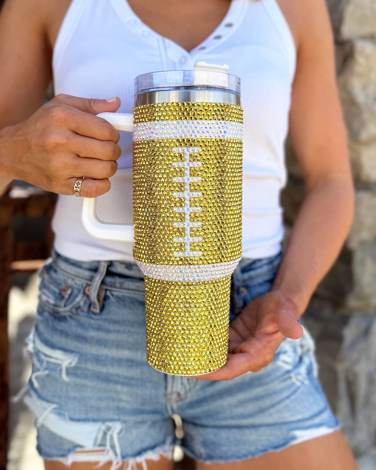40 oz Crystal Gold Football Tumbler