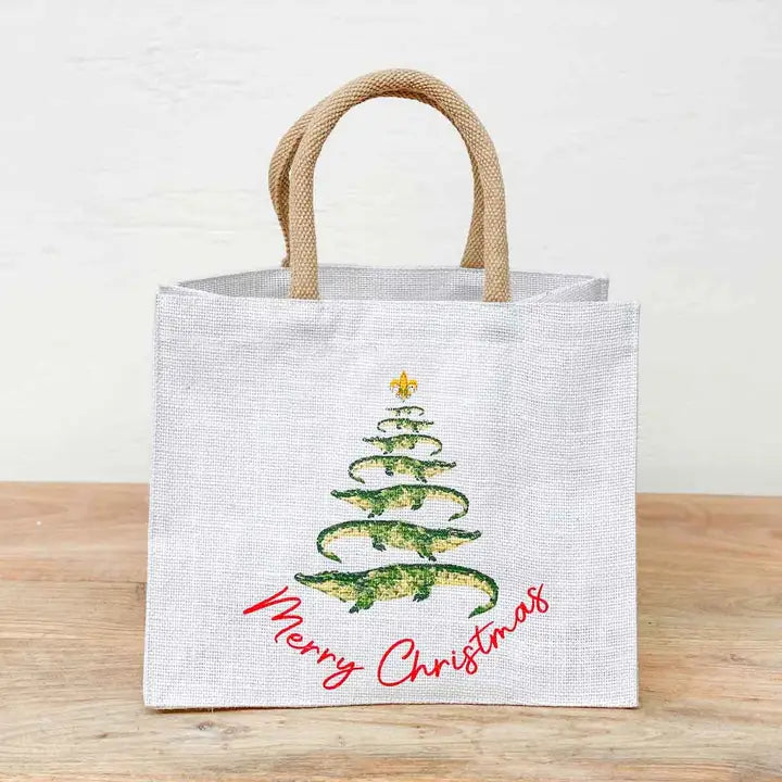 Gator Christmas Tree Gift Tote White/Green/Red 12x10x8