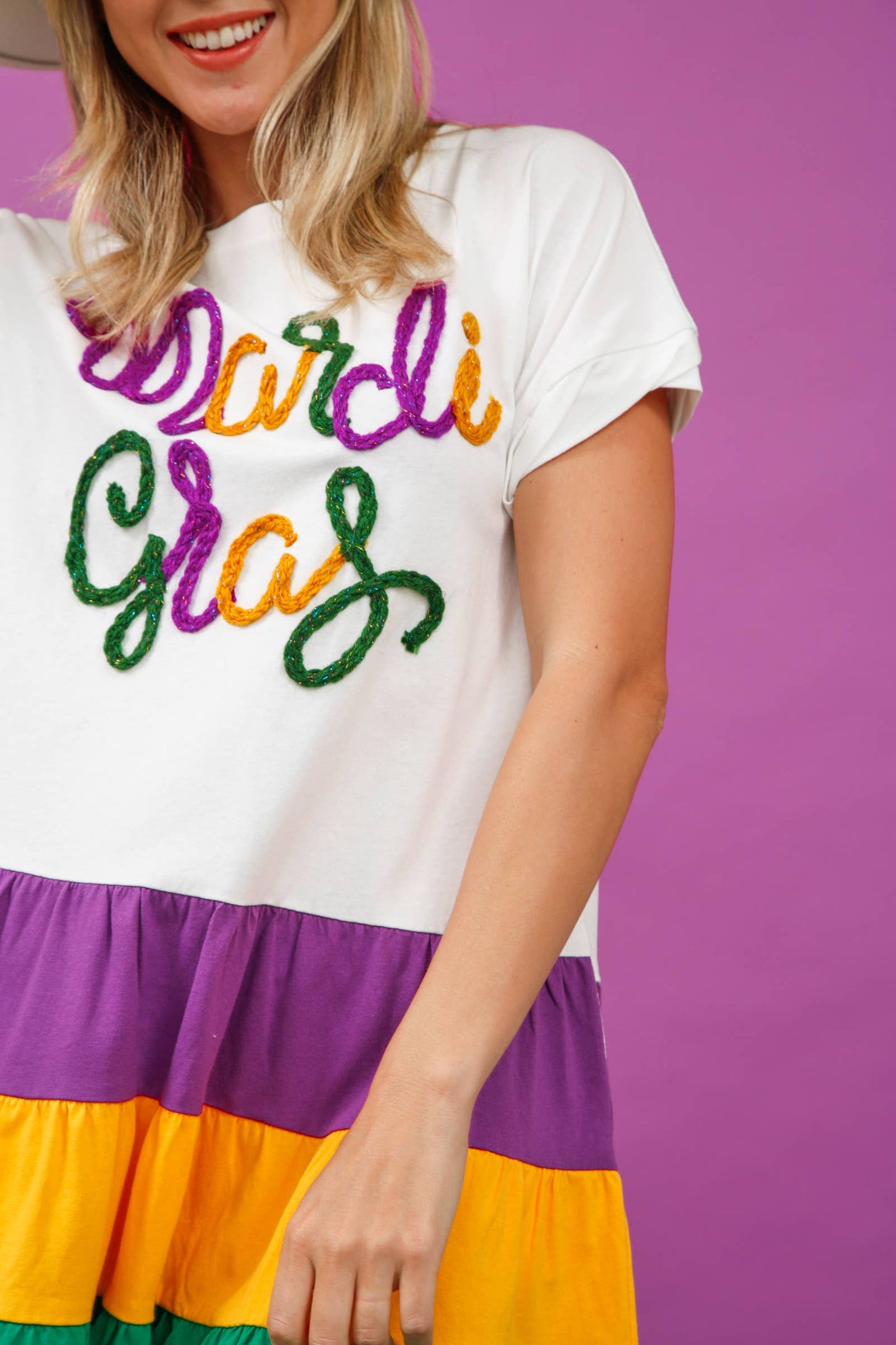 Color Block Mardi Gras Mini Dress - White Combo