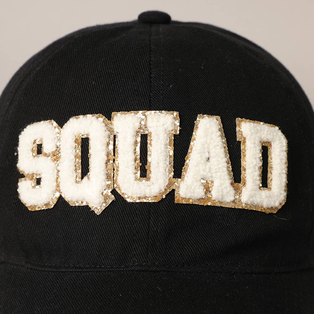 SQUAD Chenille Letter Patch Cotton Baseball Cap- Black
