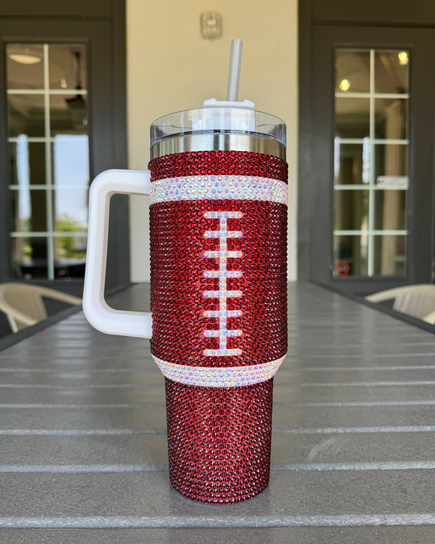 40oz Crystal Burgundy Football Tumbler