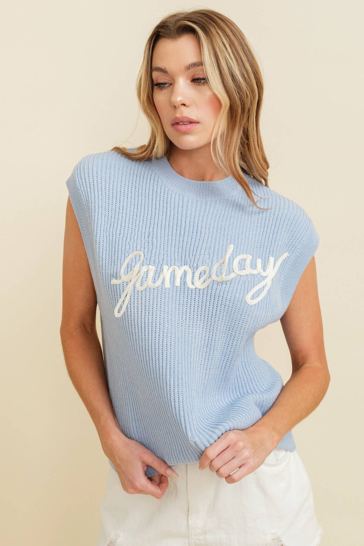 Gameday Embroidered Sleeveless Sweater Vest- Purple