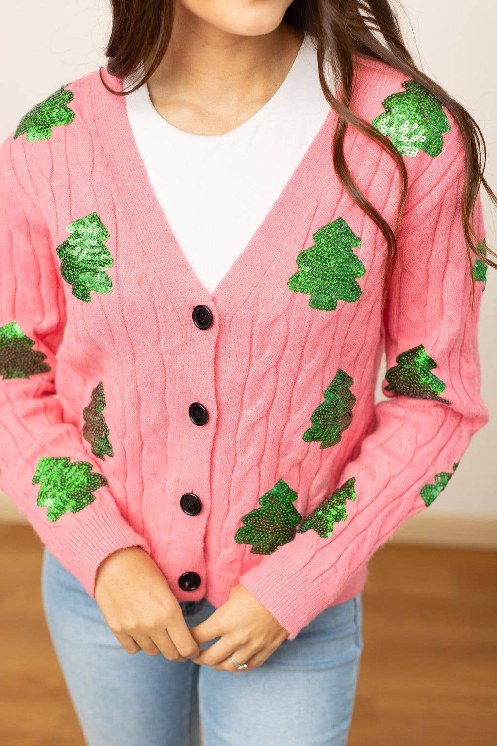 Sequin Pink Trees Cardigan