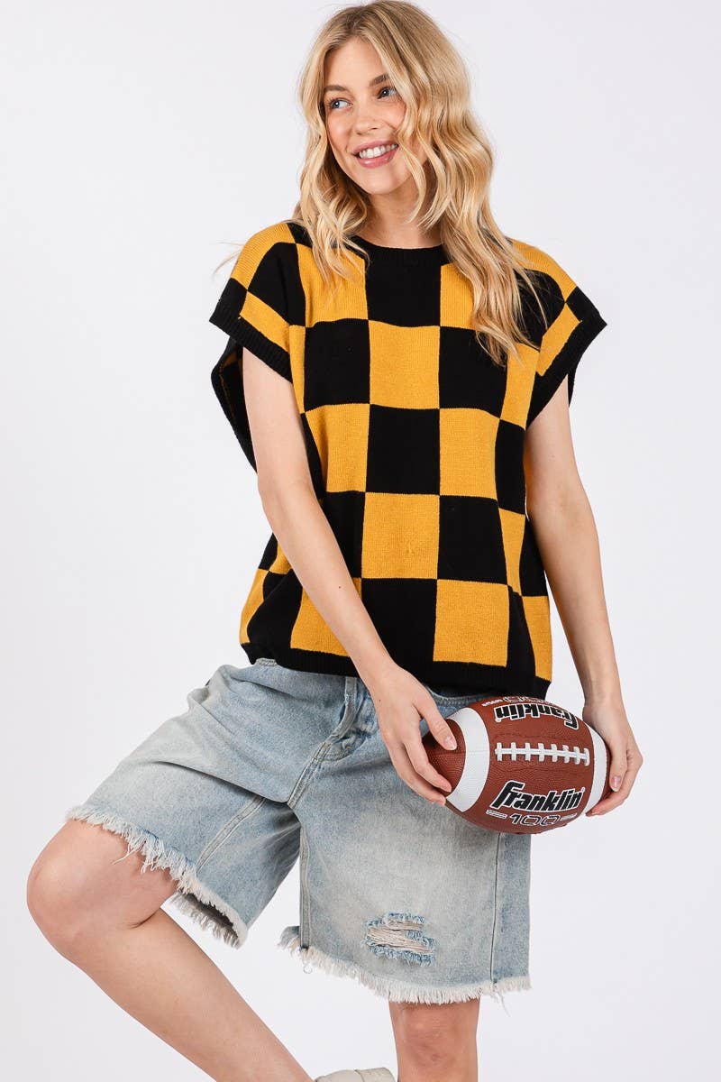 Checkered Knit Sleeveless Game Day Top