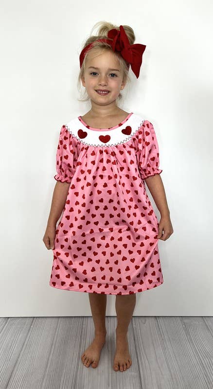 Heart Smocked Girls Dress Valentine
