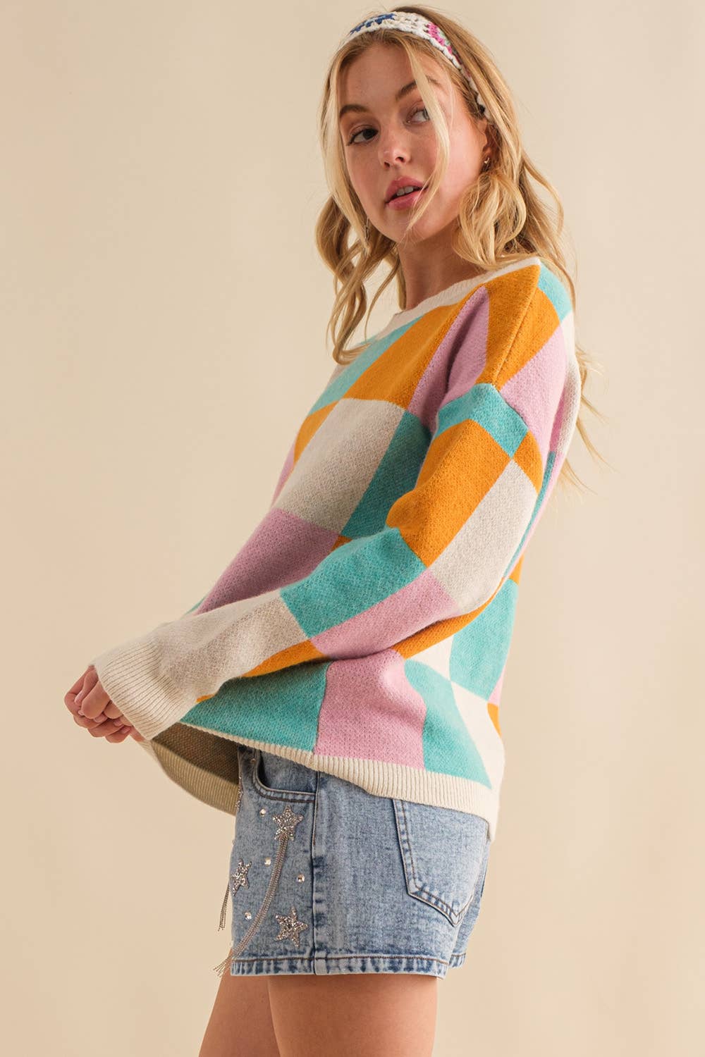 Funny Color Block Oversize Sweater- Multi