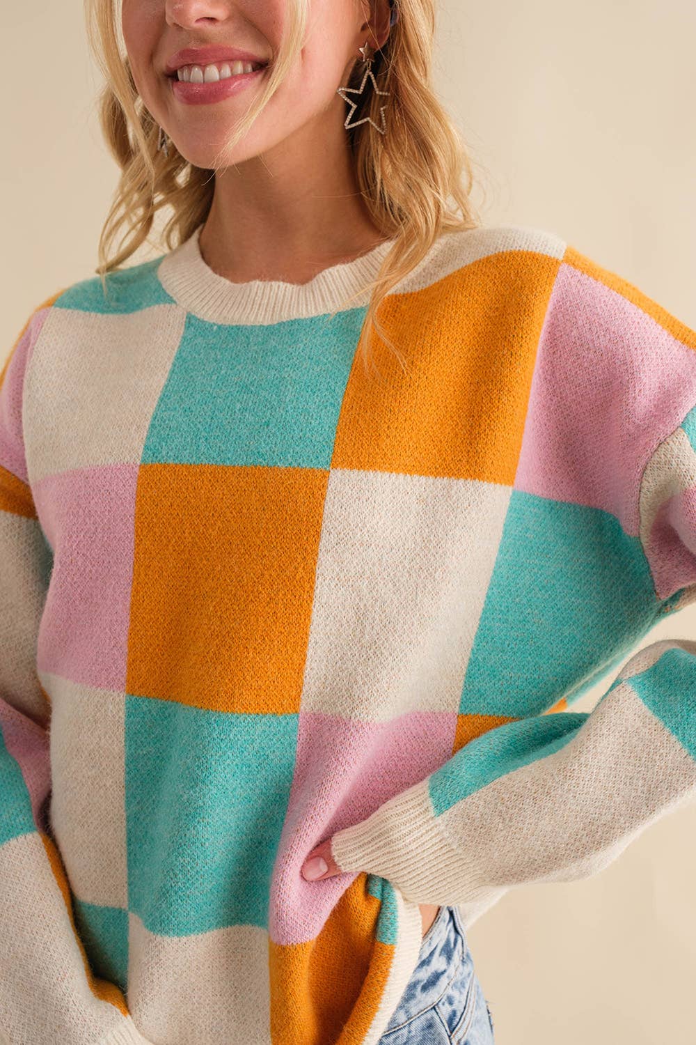 Funny Color Block Oversize Sweater- Multi