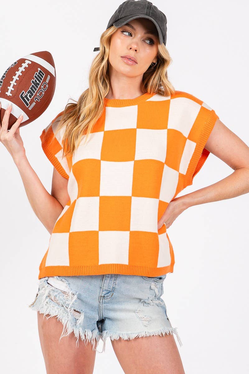 Checkered Knit Sleeveless Game Day Top