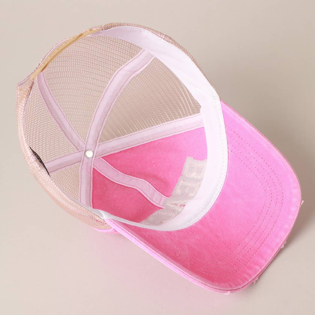 BEACH Chenille Letter Patch Mesh Back Baseball Cap- Hot Pink