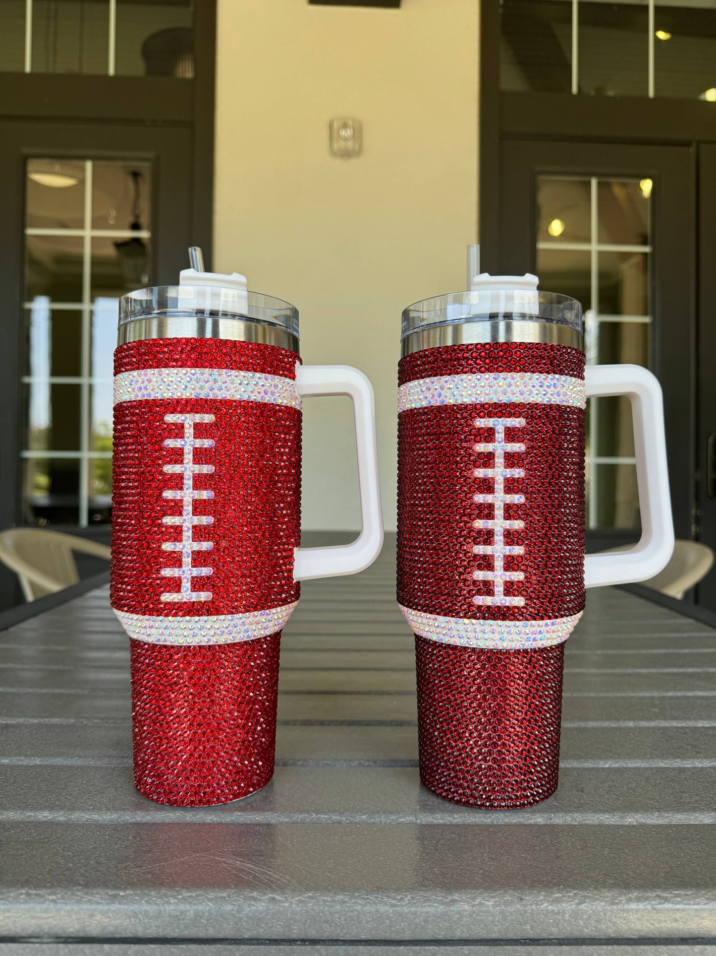 40 oz Crystal Red Football Tumbler