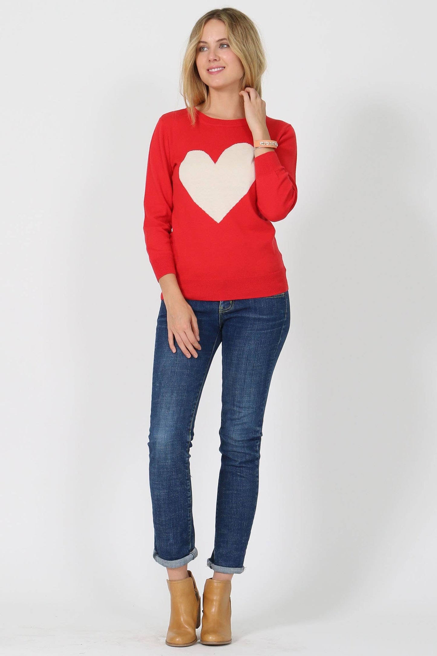 Sweet Heart Valentine Pullover Sweater- Tomato/ Oatmeal