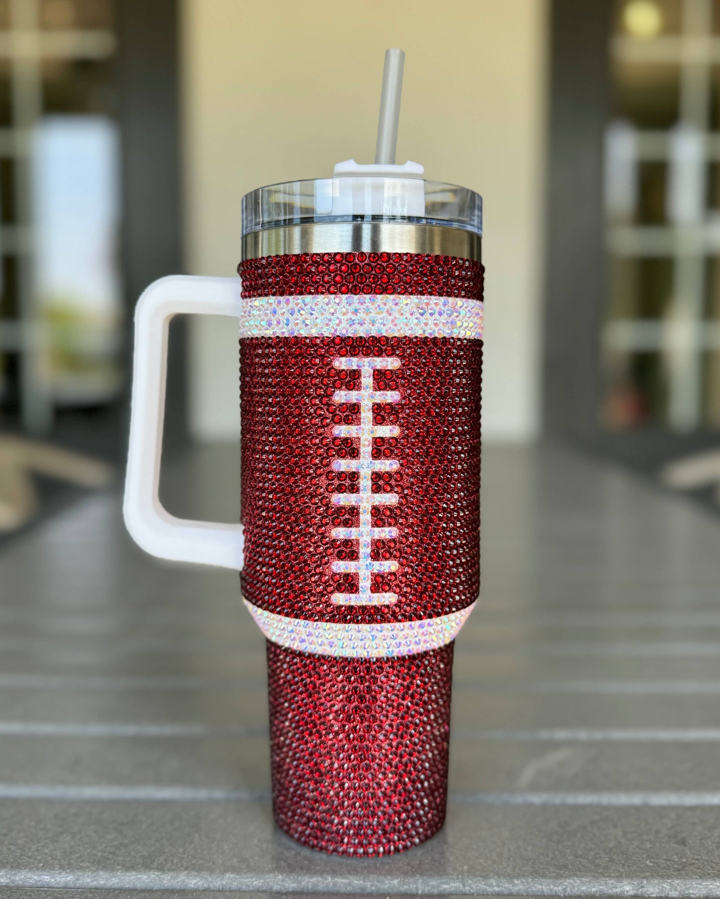 40oz Crystal Burgundy Football Tumbler