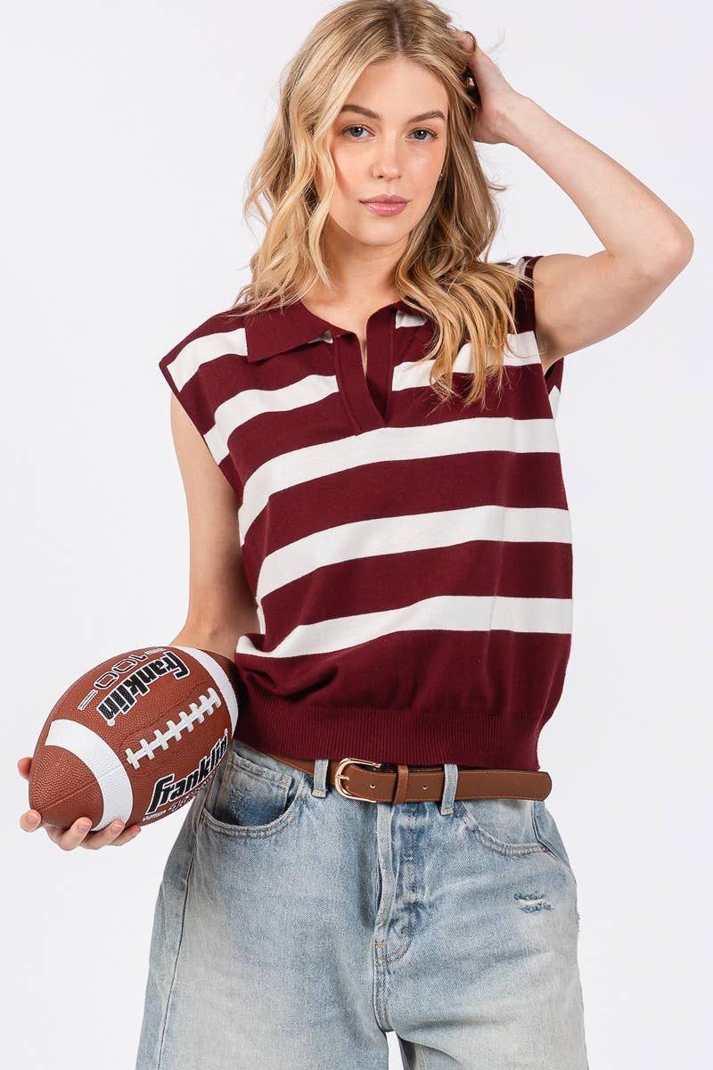 Striped Sleeveless Sweater Top