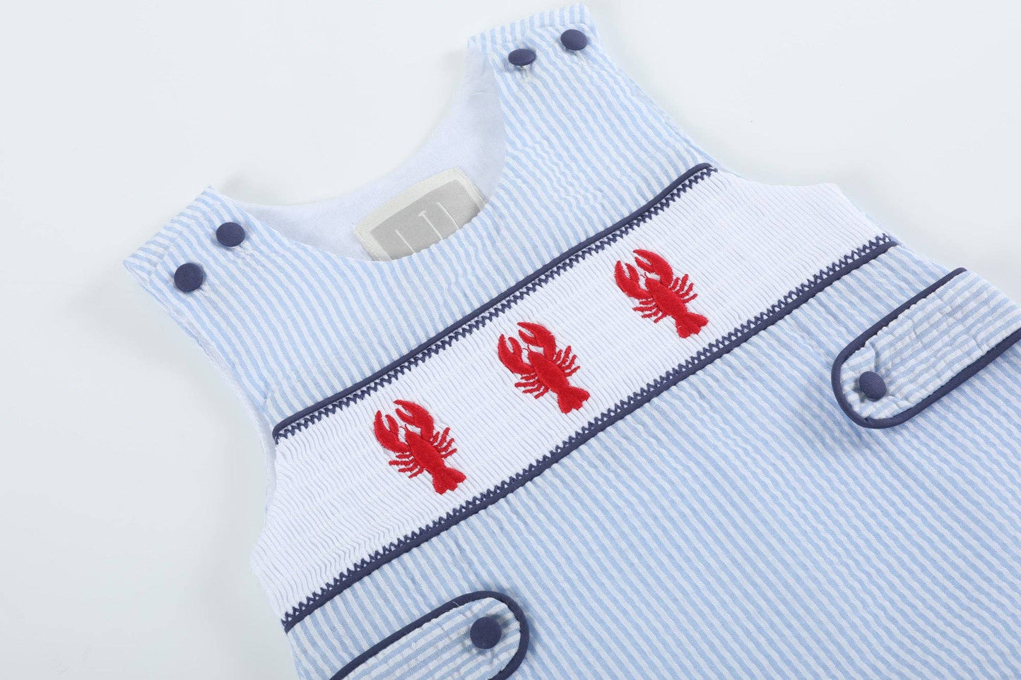 Blue Striped Crawfish Smocked Shortalls