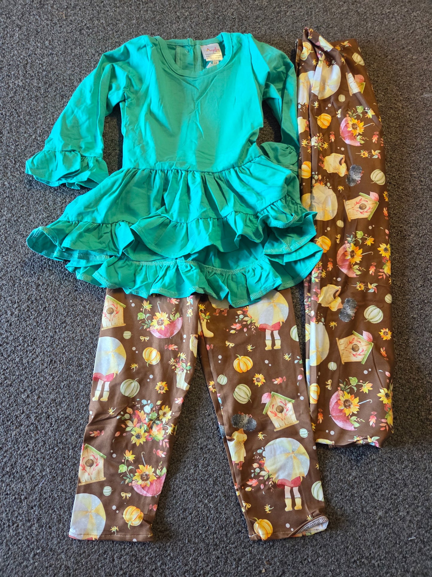 Teal & Brown Fall 3 Piece Pant Set