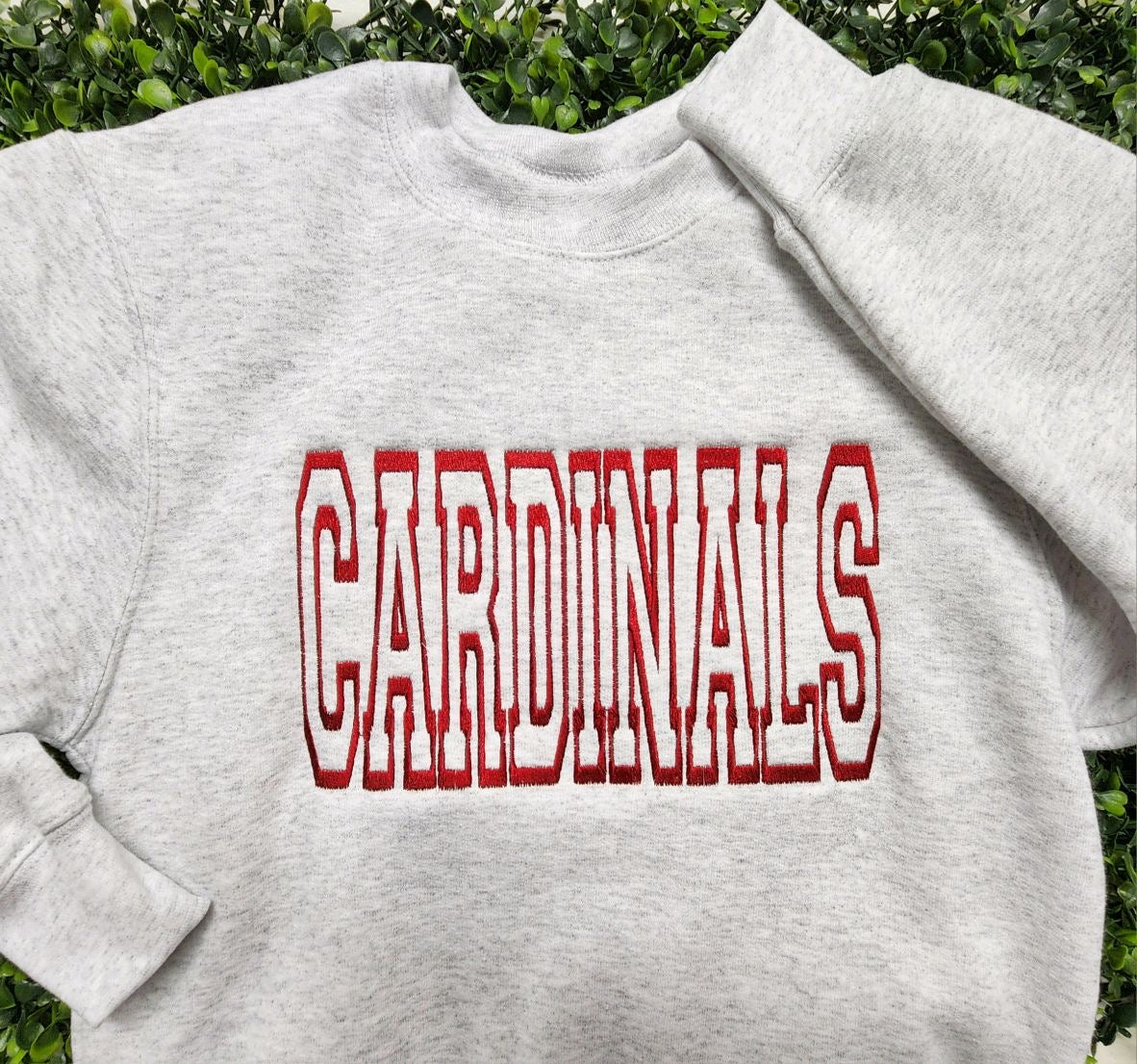 Cardinals Ash Custom Mascot Embroidered Sweatshirt