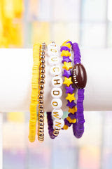 Purple and Yellow 'Touchdown' Beaded Bracelet Set